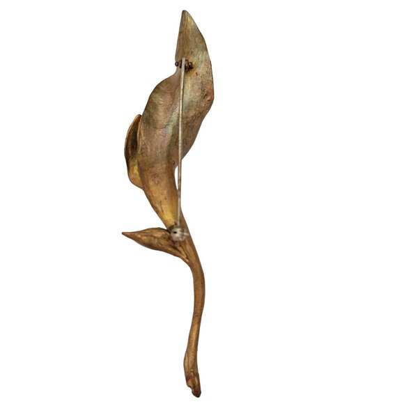 Michael Michaud Bronze Calla Lily Center Genuine Freshwater Pearl Brooch E755 - Picture 5 of 9